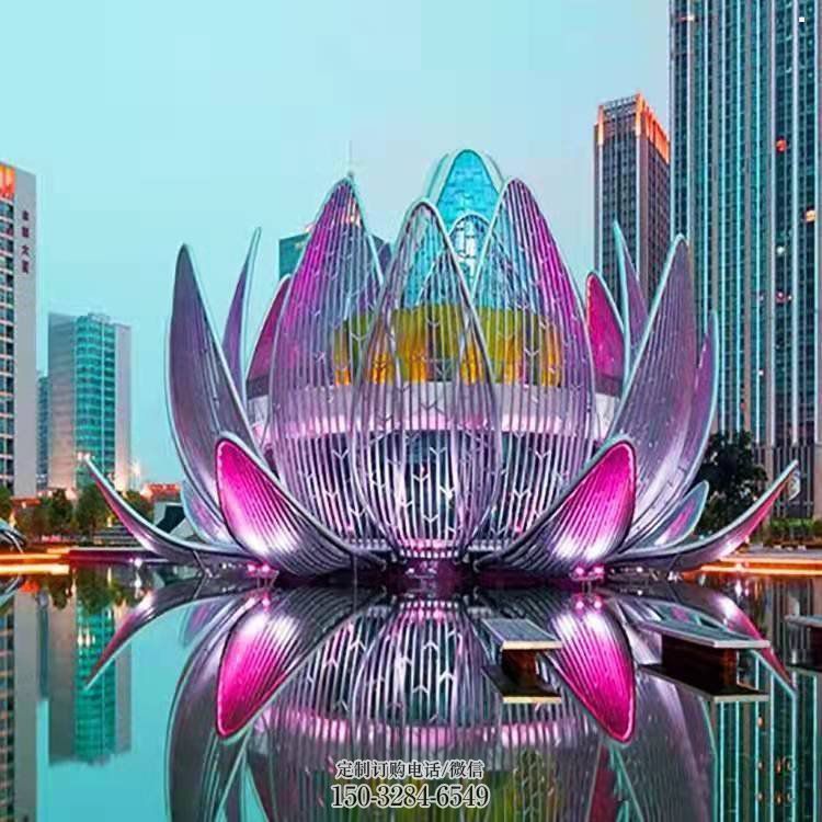 镂空莲花雕塑特供，酒店摆件，美陈灯光莲花雕塑订做