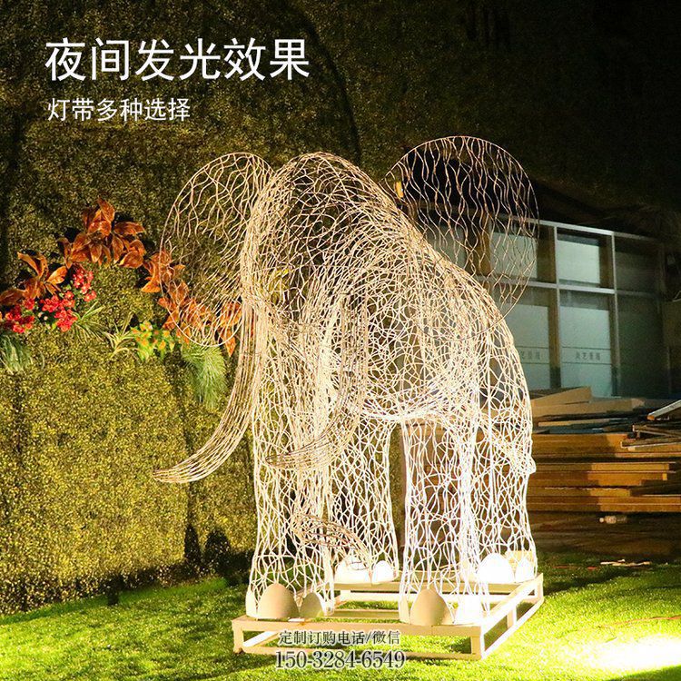 灯光大象雕塑定制，小区雕塑，镂空大象雕塑提供